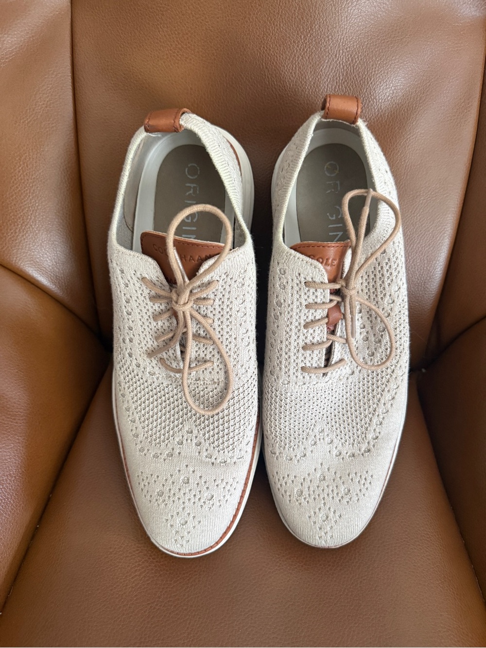 Cole Haan Beige Knit Oxford with Tan Leather Accents